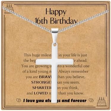 USEEDOVIA 13/16/18th Birthday Gifts for Boys Men Religious Cross Pendant Necklaces Jewelry Gifts for 13 16 18 Year Old Boys Birthday Christmas Gifts for Son Grandson Nephew Brother Friend