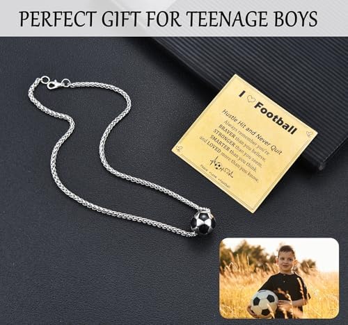 USEEDOVIA Football Necklace Gifts For Boys Football Gifts For Teenage Boy Age 13-15 16-18 Years Old Birthday Christmas Graduation Soccer Jewelry Gift For Son Grandson Nephew Brother