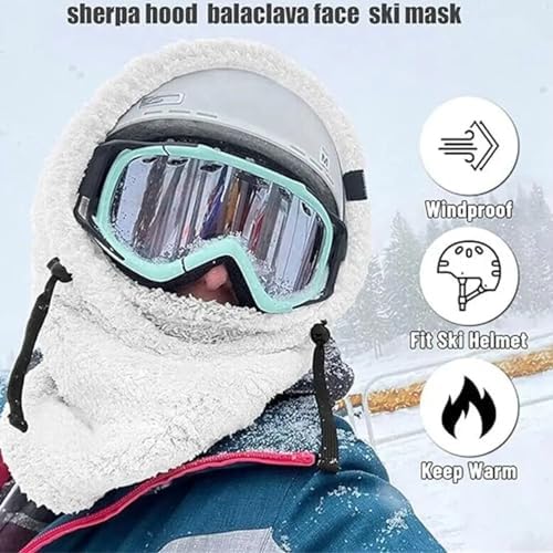 Vacclo Warm Sherpa Hood Ski Mask - Sherpa Hood Ski Mask - Adjustable Windproof Balaclava Scarf For Women And Men In Cold Weather - Perfect For Skiing Riding And Cycling
