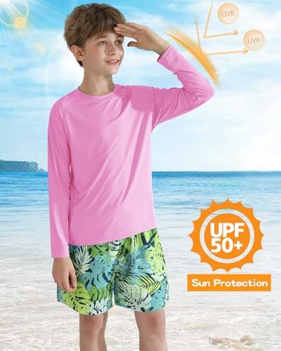 Valcatch Boy's Girls UPF 50+ Sun Protection Shirts Long Sleeve Swim Rash Vests Kids Teens Fishing Hiking Shirt Quick Dry Athletic Performance Active T-Shirt Running Gym Workout Tee Tops