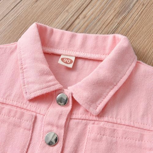 Valcatch Kids Girls Workwear Jumpsuit Jean One-Piece Outfits Denim Stand Coller Short-Sleeved Boiler Suit Solid Bowknot Pockets Button Bodysuit Little Kids Girls Jumpsuit 2-7Y