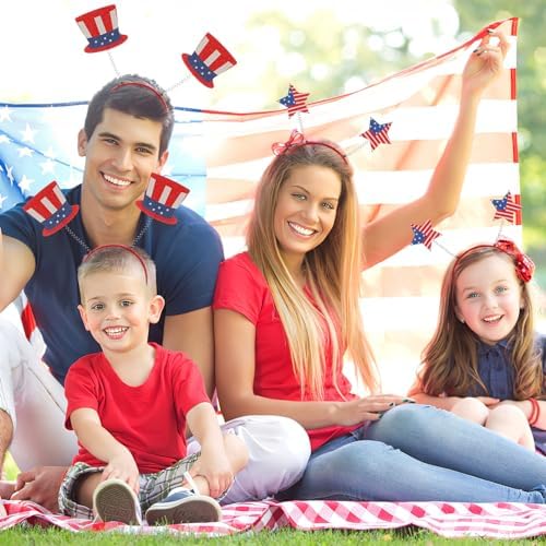 VALICLUD Star Headband 4pcs 4th Of July Party Headband American Flag Star Top Hat Head Bopper Patriotic Hairbands Headdress For Independence Day Celebration Headwrap