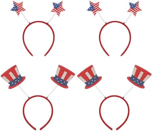 VALICLUD Star Headband 4pcs 4th Of July Party Headband American Flag Star Top Hat Head Bopper Patriotic Hairbands Headdress For Independence Day Celebration Headwrap