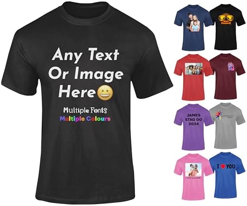 Varsany Personalised T Shirts Mens Womens Kids UK - Customised T Shirt with Any Text and Photo Long-Lasting Printing - Design Your Own Custom T Shirt