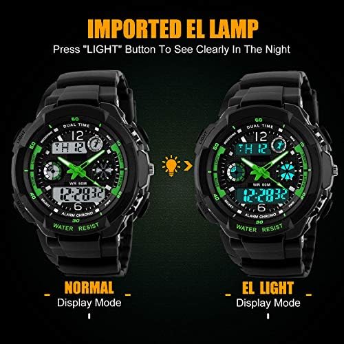 VDSOW Digital Watches For Kids Boys - 50M Waterproof Outdoor Sports Analogue Watch With Alarm/Timer/Dual Time Zone/LED Light Childrens Electronic Shock Resistant Wrist Watches For Junior Teenagers