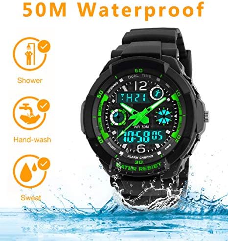 VDSOW Digital Watches For Kids Boys - 50M Waterproof Outdoor Sports Analogue Watch With Alarm/Timer/Dual Time Zone/LED Light Childrens Electronic Shock Resistant Wrist Watches For Junior Teenagers