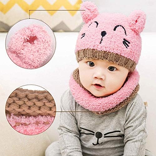 VDSOW Hat Scarf And Gloves Set For Girls Pink Knitted Baby Hat Scarf Glove Sets For Toddler Kids Winter Beanie Cap Neckerchief Fluffy Neck Warmer Hats And Gloves Gifts For Girl Boy 1-4 Years