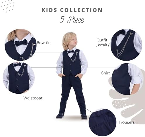 Vest Suit For Boys 4-Piece Set Shirt Pants Vest And Bow Tie Party And Formal Wear For Boys Aged 1-13 Years