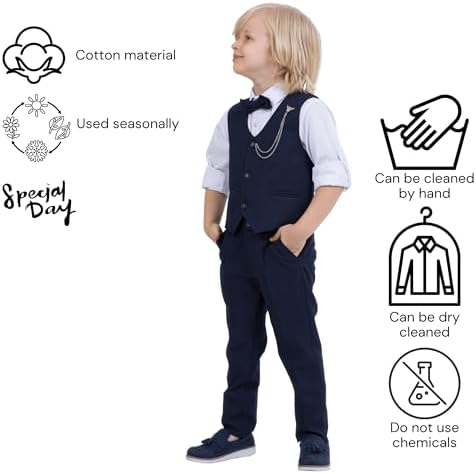 Vest Suit For Boys 4-Piece Set Shirt Pants Vest And Bow Tie Party And Formal Wear For Boys Aged 1-13 Years