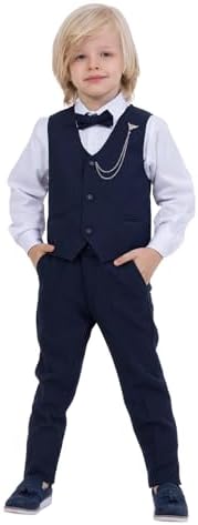 Vest Suit for Boys 4-Piece Set Shirt Pants Vest and Bow Tie Party and Formal Wear for Boys Aged 1-13 Years