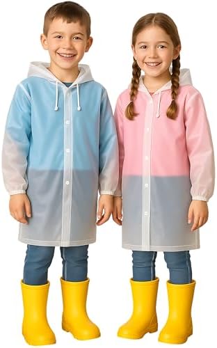 VESUVIUS 2 Pack Kids Waterproof Poncho - Long Rain Coats for Kids Waterproof Rain Poncho for - Ponchos Waterproof Rain Coat - Raincoats Waterproof Boys and Girls