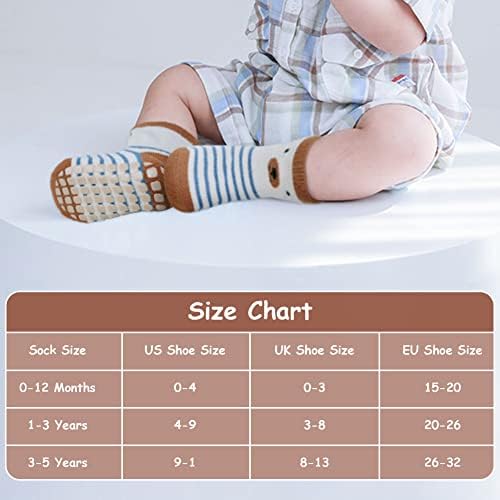 Vicloon 5 Pairs Baby Socks For Boys & Girls Non Slip Socks With Grips Anti Slip Cotton Socks Medium Tube Socks 1 Year
