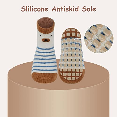 Vicloon 5 Pairs Baby Socks For Boys & Girls Non Slip Socks With Grips Anti Slip Cotton Socks Medium Tube Socks 1 Year