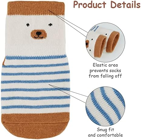 Vicloon 5 Pairs Baby Socks For Boys & Girls Non Slip Socks With Grips Anti Slip Cotton Socks Medium Tube Socks 1 Year