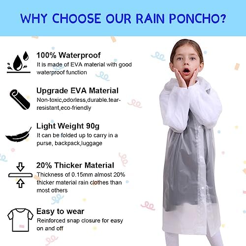 Vicloon Kids Rain Coat For Girls And Boys Portable Raincoat Rain Poncho Kids Waterproof With Hoods And Sleeves Rain Resistant Poncho For Camping Emergency Situations Travel