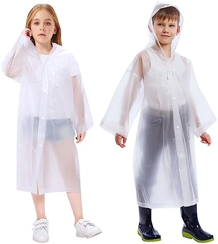 Vicloon Kids Rain Coat for Girls and Boys Portable Raincoat Rain Poncho Kids Waterproof with Hoods and Sleeves Rain Resistant Poncho for Camping Emergency Situations Travel