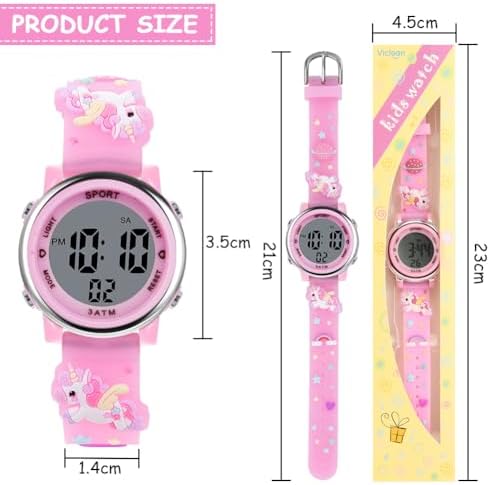 Vicloon Kids Watch Toddler Digital Watch Digital Watch LED Electrical Watches 7 Color Lights Watch With Alarm Stopwatch Unicorn Valentine's Day Gift For 3-10 Year Girls