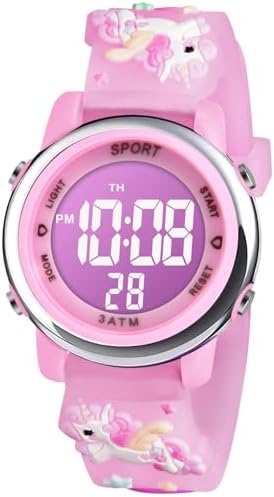 Vicloon Kids Watch Toddler Digital Watch Digital Watch LED Electrical Watches 7 Color Lights Watch with Alarm Stopwatch Unicorn Valentine's Day Gift for 3-10 Year Girls