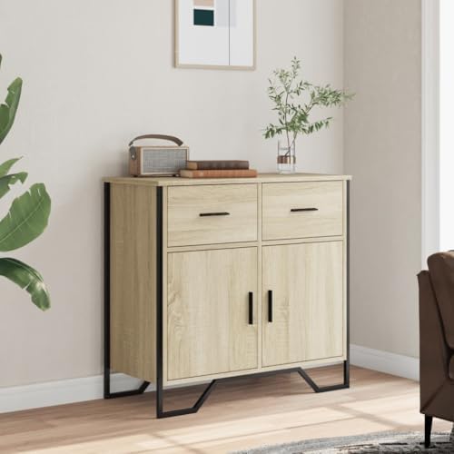 VidaXL Sideboard Storage Cupboard Cabinet - Highboard Sonoma Oak Engineered Wood Modern Metal Legs 79.5x35.5x74.5 Cm For Dining Room/Living Area