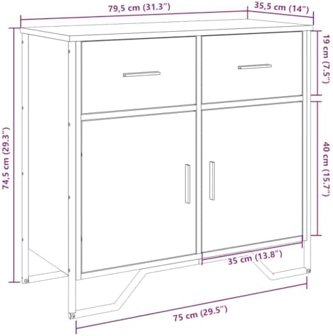 VidaXL Sideboard Storage Cupboard Cabinet - Highboard Sonoma Oak Engineered Wood Modern Metal Legs 79.5x35.5x74.5 Cm For Dining Room/Living Area