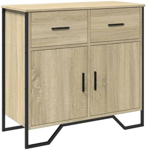 VidaXL Sideboard Storage Cupboard Cabinet - Highboard Sonoma Oak Engineered Wood Modern Metal Legs 79.5x35.5x74.5 Cm For Dining Room/Living Area