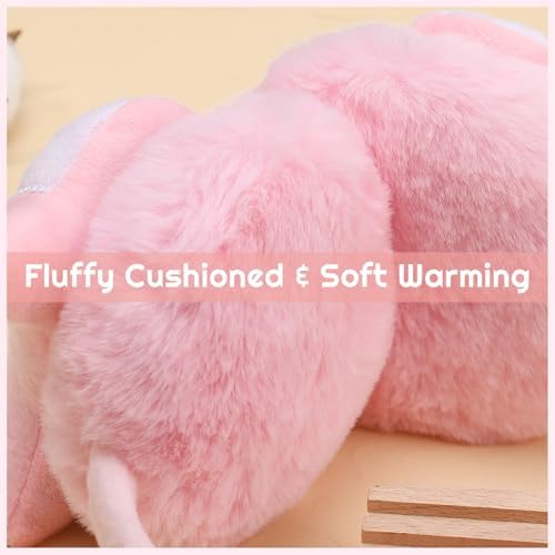 ViEinkaufen 2 Pack Kids Furry Winter Earmuffs Cute Fox Plush Ear Warmers For Boys & Girls Folding Ear Cover Windproof Warm Ears Protector For Students Pink & Brown