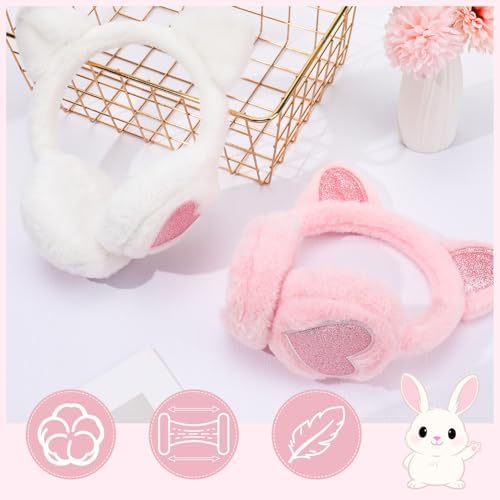 ViEinkaufen 2 Pack Kids Winter Earmuffs Cute Sequin Cat Ear Muffs Childrens Plush Thermal Ears Warmers For Boys & Girls Windproof Ears Protector For Outdoor Sports Cycling
