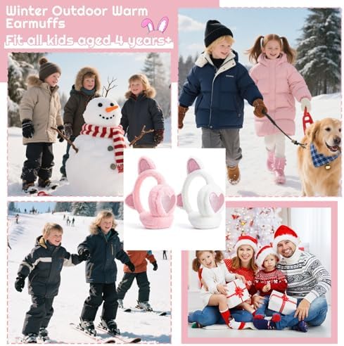 ViEinkaufen 2 Pack Kids Winter Earmuffs Cute Sequin Cat Ear Muffs Childrens Plush Thermal Ears Warmers For Boys & Girls Windproof Ears Protector For Outdoor Sports Cycling