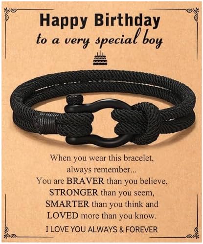 ViEinkaufen Boys Bracelet Black Teenage Boy Birthday Bracelet Gifts Cool Presents for 13 14 15 16 17 18 Year Olds Boy