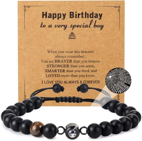 ViEinkaufen Boys Bracelets Black Adjustable 100 Languages Projection Teen Couples Birthday Bracelet Cool Presents for 13 14 15 16 17 18 Year Olds Boy
