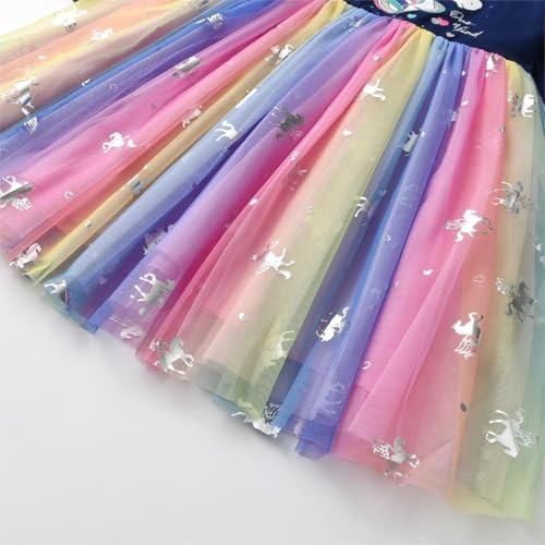 VIKITA Girls Princess Tulle Dresses Long Sleeve Casual Birthday Party Printed Sequins Animal Kids Dress Up 2-12Years