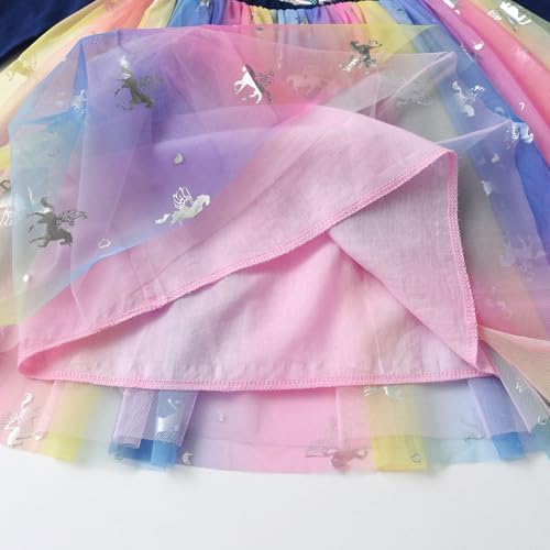VIKITA Girls Princess Tulle Dresses Long Sleeve Casual Birthday Party Printed Sequins Animal Kids Dress Up 2-12Years