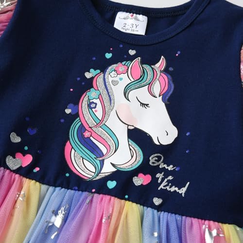 VIKITA Girls Princess Tulle Dresses Long Sleeve Casual Birthday Party Printed Sequins Animal Kids Dress Up 2-12Years