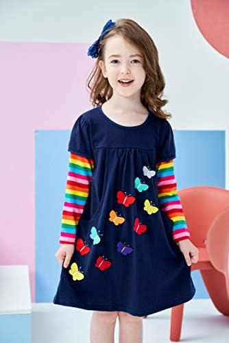 VIKITA Little Girls Cartoon Stripe Short Sleeve T-Shirt Dresses 1-8 Years