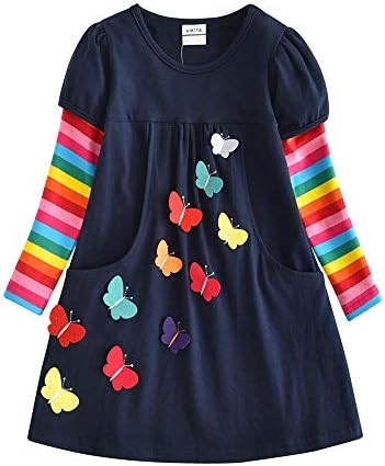 VIKITA Little Girls Cartoon Stripe Short Sleeve T-Shirt Dresses 1-8 Years