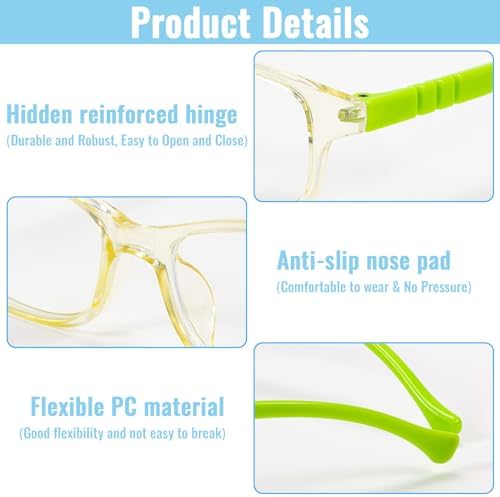 Vinuwu Kids Glasses 3PCS Blue Light Blocking Glasses Clear Lens Glasses Kids Comfortable & Anti-Blue Ray Eyeglassess Children's Computer Glasses For Preventing Eye Fatigue And Protecting Eyes