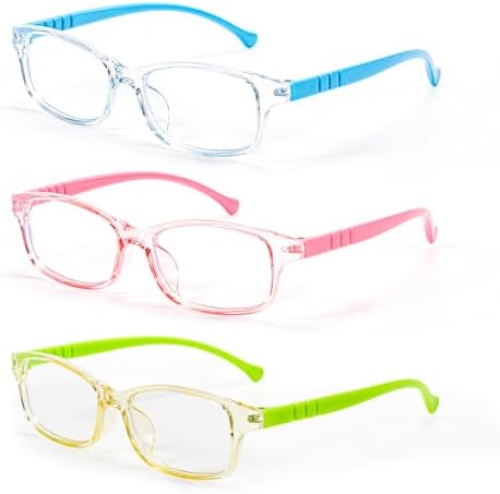 Vinuwu Kids Glasses 3PCS Blue Light Blocking Glasses Clear Lens Glasses Kids Comfortable & Anti-Blue Ray Eyeglassess Children's Computer Glasses for Preventing Eye Fatigue and Protecting Eyes