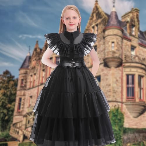 VIPten Wednesday Dress For Kids Girls Addams Family Cosplay Outfit Gothic Costumes For Halloween Birthday School Party