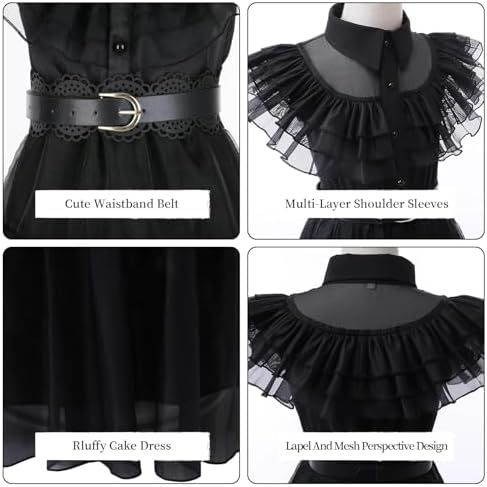 VIPten Wednesday Dress For Kids Girls Addams Family Cosplay Outfit Gothic Costumes For Halloween Birthday School Party