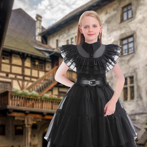 VIPten Wednesday Dress For Kids Girls Addams Family Cosplay Outfit Gothic Costumes For Halloween Birthday School Party