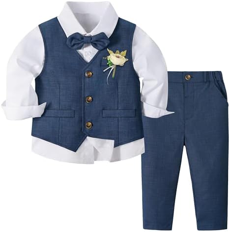 Volunboy Baby Boys 4-Piece Formal Suit Toddler Waistcoat Wedding Party Birthday Dress Gentleman Suit