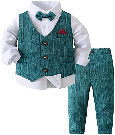 Volunboy Baby Boys Gentleman Suit Toddler Formal Waistcoat Outfit Wedding Shirts + Vest +Bow Tie 4 PCS Set