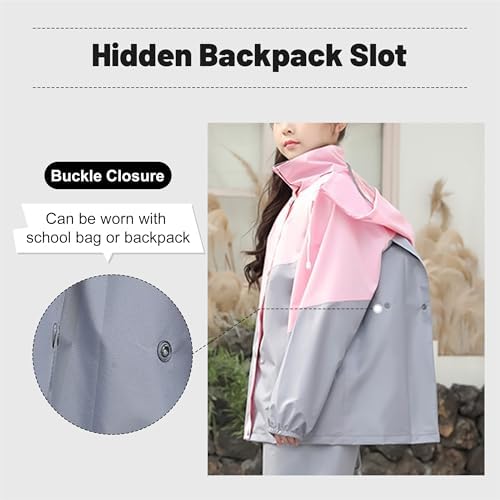 Volunboy Kids Waterproof Suit Hooded Raincoat Jacket And Trousers Set Puddle Suit With Zip For Boys Girls 8-14 Years