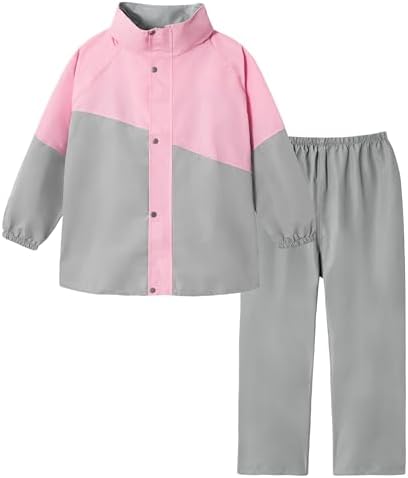 Volunboy Kids Waterproof Suit Hooded Raincoat Jacket And Trousers Set Puddle Suit With Zip For Boys Girls 8-14 Years