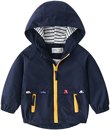 Volunboy Little Boys Hooded Jacket Cartoon Print Windproof Windbreaker Zip Coat Outwear
