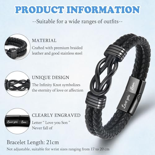 VOSAP Gifts For Dad Husband Son Grandson Infinity Knot Leather Bracelet For Men Christmas Birthday Fathers Day Valentines Gifts For Him Stocking Fillers For Men Boys