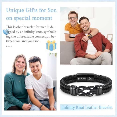 VOSAP Gifts For Dad Husband Son Grandson Infinity Knot Leather Bracelet For Men Christmas Birthday Fathers Day Valentines Gifts For Him Stocking Fillers For Men Boys