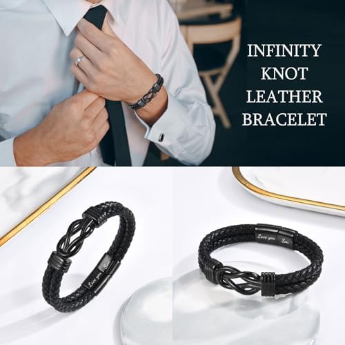 VOSAP Gifts For Dad Husband Son Grandson Infinity Knot Leather Bracelet For Men Christmas Birthday Fathers Day Valentines Gifts For Him Stocking Fillers For Men Boys