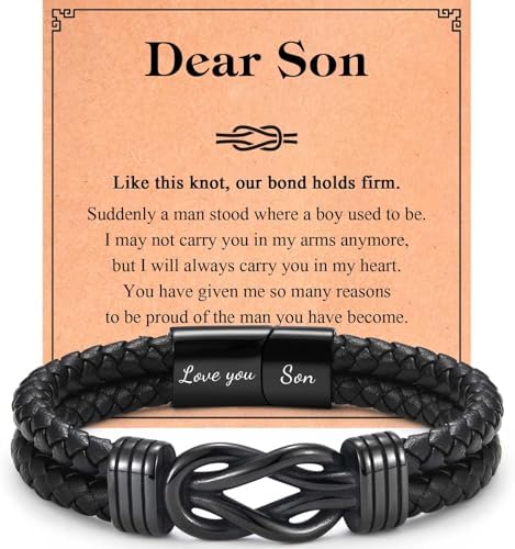 VOSAP Gifts for Dad Husband Son Grandson Infinity Knot Leather Bracelet for Men Christmas Birthday Fathers Day Valentines Gifts for Him Stocking Fillers for Men Boys
