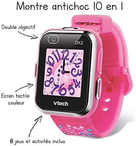 VTech - KidiZoom SmartWatch DX2 Pink Children's Digital Watch Photo Selfie Video Vertical Touch Screen High-Tech Toy Gift For Children And Teens From 5 To 13 Years - Content In French
